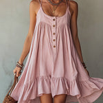 Pink Double Strap Cotton Linen Mini Dress