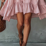 Pink Double Strap Cotton Linen Mini Dress