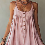 Pink Double Strap Cotton Linen Mini Dress