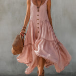 Pink Linen Blend Sleeveless Pleated Maxi Dress