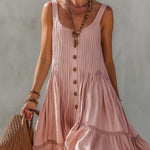 Pink Linen Blend Sleeveless Pleated Maxi Dress