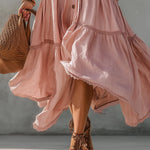 Pink Linen Blend Sleeveless Pleated Maxi Dress