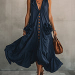 Navy Sleeveless Button Up Floral Maxi Dress
