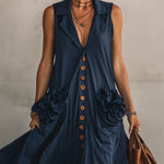 Navy Sleeveless Button Up Floral Maxi Dress