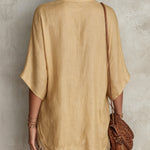 Beige Embroidered V-Neck Mini Dress With Fringe Hem