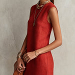 Red Sleeveless Mini Dress With Gold Trim Hem