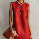 Red Sleeveless Mini Dress With Gold Trim Hem