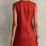Red Sleeveless Mini Dress With Gold Trim Hem