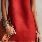 Red Sleeveless Mini Dress With Gold Trim Hem