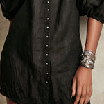 Black Off-Shoulder Mini Dress With Puff Sleeves And Ruffled Trim