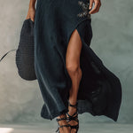Black Sequin Embroidered Side Slit Maxi Dress