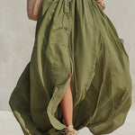 Green Sleeveless Cotton Blend Button Down Maxi Dress