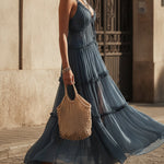 Blue Chiffon Tie Strap Maxi Dress