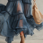 Blue Chiffon Tie Strap Maxi Dress