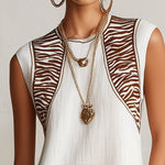 White Sleeveless Mini Dress With Zebra Print Panels