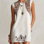 White Sleeveless Mini Dress With Zebra Print Panels
