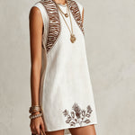 White Sleeveless Mini Dress With Zebra Print Panels