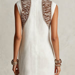 White Sleeveless Mini Dress With Zebra Print Panels