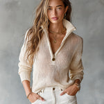 Monica | Chic Elegant Half-Zipper Loose-Fit Breathable Knit Sweater