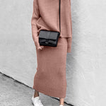 Zeagoo Women's Casual Two Pieces Knitted Turtleneck Sweater Top Long Skirts Lounge Set