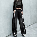 Contrast Color Lace High Waist Wide Leg Jeans