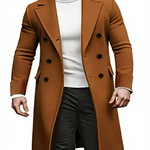 KZZ Men's Notch Lapel Double Breasted Long Trench Coat