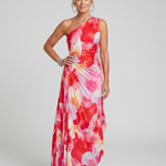 Taya | One Shoulder Pleated Bodice Midi Dress