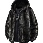 KZZ Men's Winter Fashion Fleece Jacket, Trendy Leopard Print Double-Sided Warm Coat