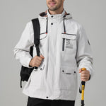 KZZ Men's letter-printed button pocket zipper hooded waterproof jacket