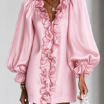Ruffled Puff-Sleeve Loose Straight-Cut Mini Dress