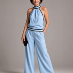 Zephyrine | Contrast Trim Halter Neck Wide Leg Jumpsuit