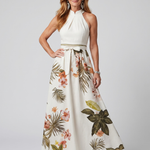 Prairie | Robe maxi à panneaux botaniques et col halter drapé