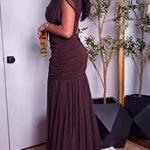 Brown Pleated Mesh Bodycon Dress