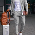 KZZ Men's Solid Zip Up Pocket Jacket & Drawstring Waist Pants Sportswear Set