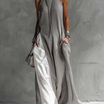 Color Block Gray Sleeveless Cotton Linen Maxi Dress