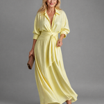 Zelith | Belted Collared Flowing Long Sleeve Midi Dress