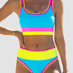 Color Contrast Patchwork Nylon Sporty 3 Piece Bikini Sets