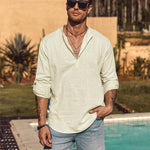 KZZ Men's Cotton Linen  Shirt Long Sleeve Hippie Casual Beach T Shirts Menswear