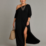 Asterelle | One Shoulder Side Slit Flowing Midi Dress