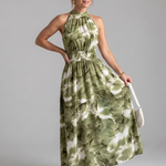 Olivia | Gathered Waist Abstract Print Midi Dress
