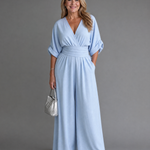 Emene | Draped V Neck Wide Leg Relaxed Jumpsuit