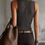 Gray Ribbed Knit Sleeveless Vest With Pearl Button Detailing