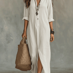 Black Button-Front Bohemian Shirt Maxi Dress
