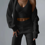 🔥(Limited 2 Days & Lowest Price) Chic V-neck Knitted Three-piece Set Crop Vest and Sweater Cardigan & Solid Wide Leg Pants