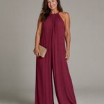 Sylvara | Pleated Halter Neck Wide Leg Relaxed Jumpsuit