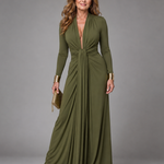 Vimmer | Draped Deep V Neck Long Sleeve Maxi Dress