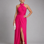 Vaelora | Cross Halter Draped Side Slit Midi Dress