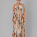 Elavenue | Halter Neck Lace Waist Maxi Dress