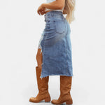 Women's Relaxed High Waist Denim Maxi Skirt