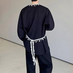 French V-neck Beaded Loose Shirt